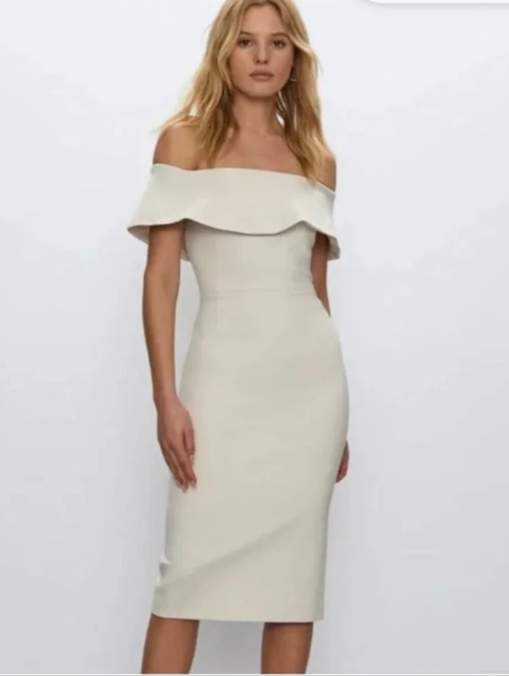 Babaton/ Ruslan Off-Shoulder Cream Midi Dress Sz 8